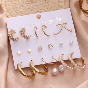 Fashion Hoop Earrings Set Women Pearl Hoop Earrings
